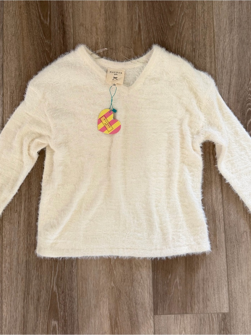 Hayden Cream Fuzzy V-Neck Sweater